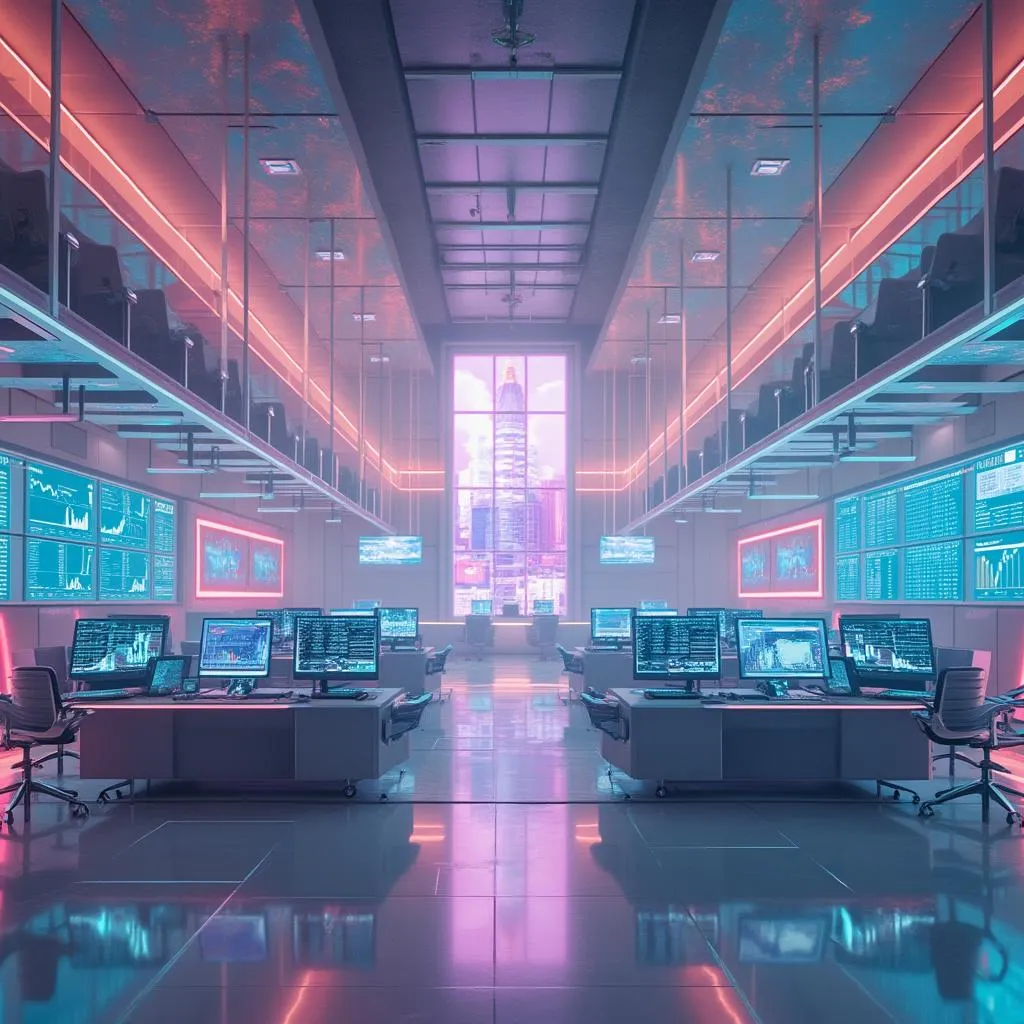 Salle de marché futuriste AI Invest